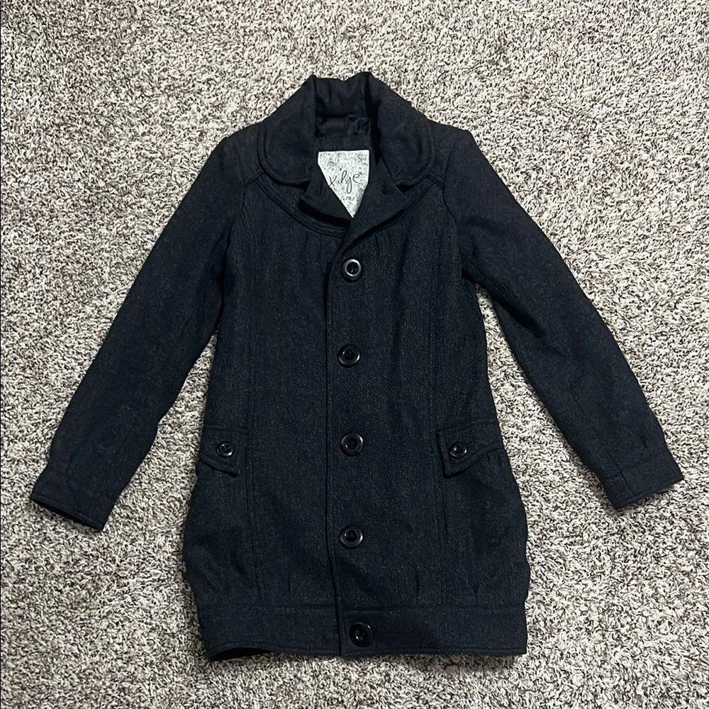 Pull & Bear Stylish Black Button-Up Pea Coat